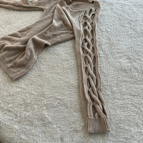 Venus Women's Beige Open Knit Knotted Sleeve Pullover Sweater Size Medium - Picture 7 of 9
